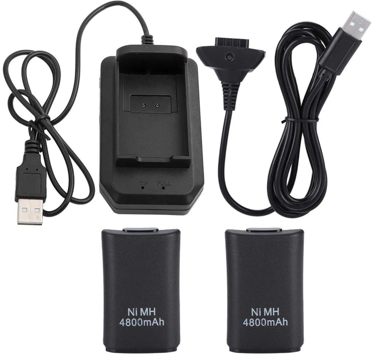 Dailygoody - Batterij voor Xbox 360-controller - Oplaadbare accu - 4800 mAh - Zwart - Reservebatterij en oplaadset - Geschikt voor Xbox 360 afsta