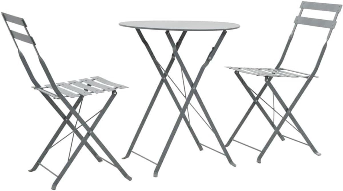 Bistroset 3-delig - Tuinset Staal - Buiten Dineren - Weerbestendig Gecoat - 60 x 71 cm - Grijs