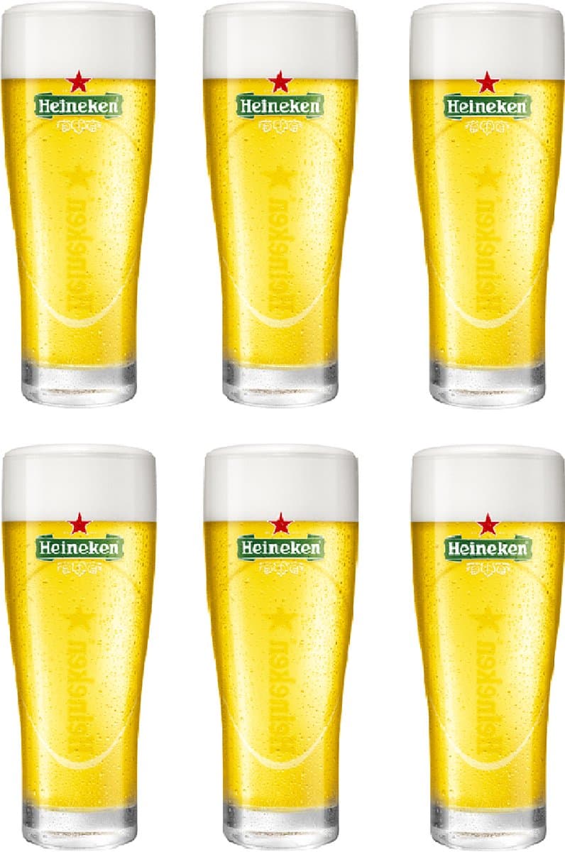 Heineken Bierglazen Ellipse - Set van 6 bierglazen - Perfect voor koud bier en drankjes - Helder glas - Vaatwasserbestendig - Glas - 165 mm hoog - Glaswerk - Bierglazen
