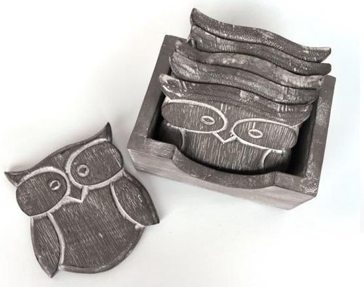 Woodart - Uil Onderzetters met Houder