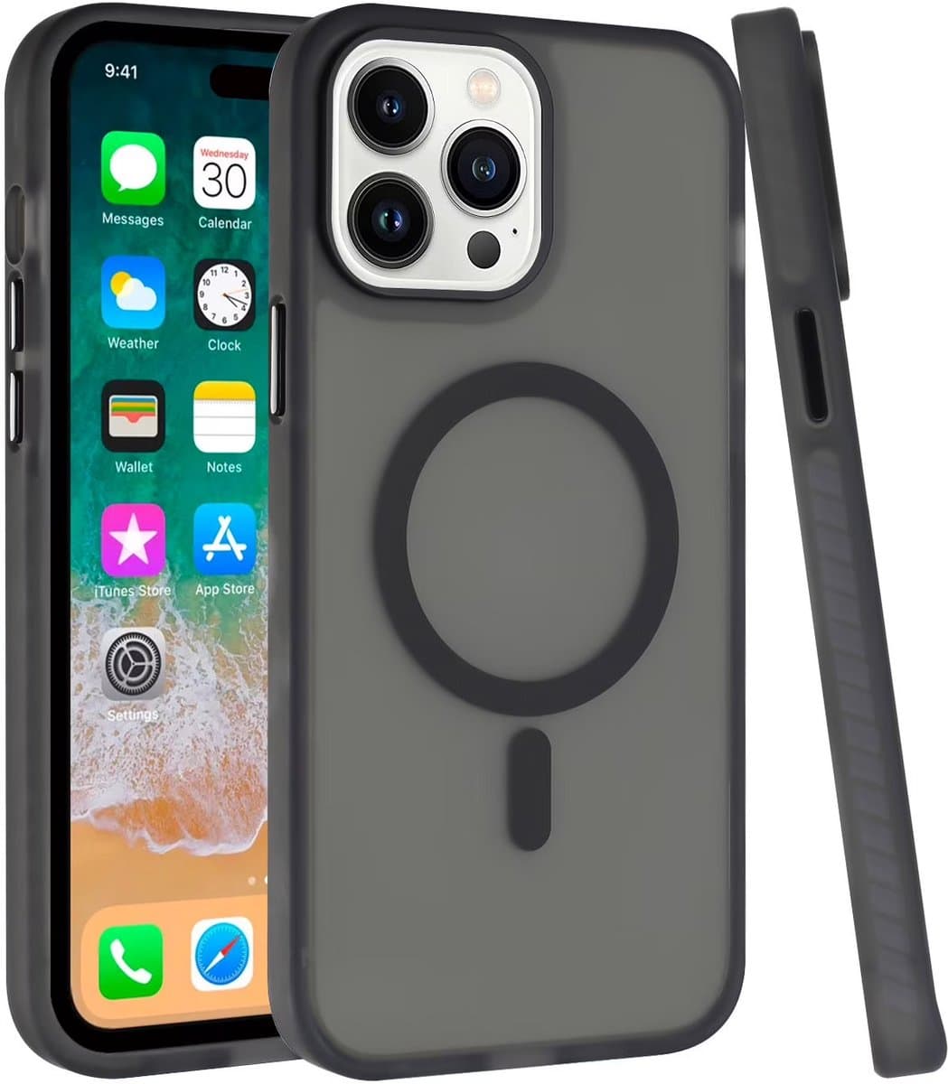 Mobile5 - iPhone 15 Pro hoesje - Magsafe - Compatible Backcover - Zwart met Lens Design