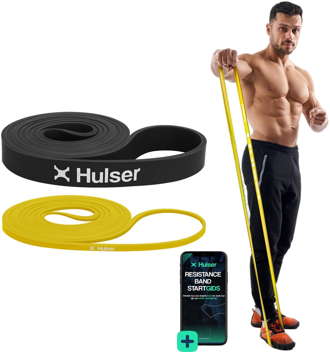 Hulser Resistance band set 2-delig - 2 tot 30 kg - 104 / 208 cm - Met digitale startgids - Weerstandsband voor pull up - Fitness weerstandband - Stretch elastiek - Bands - Power band weerstandselastiek