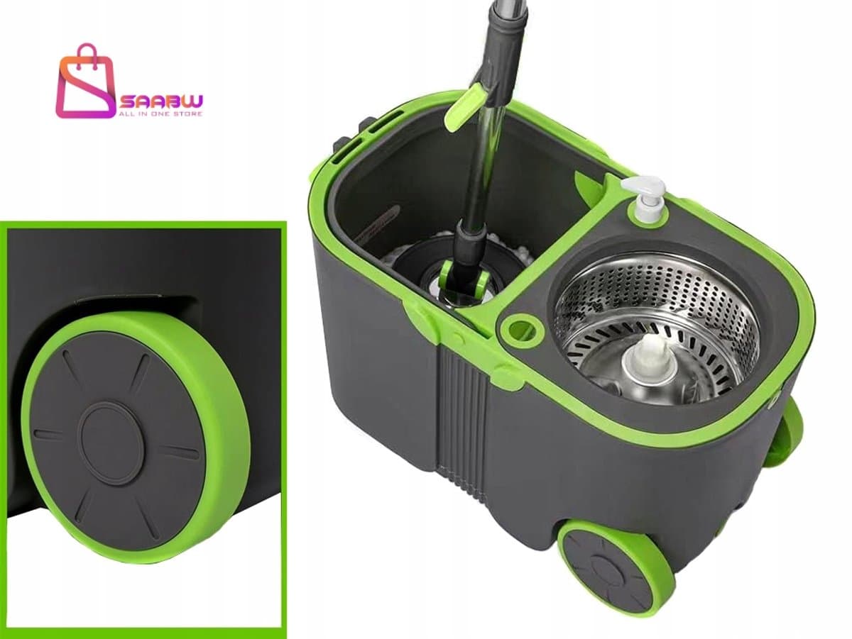 Draaibare Mop 360° Turbo Set met Emmer op Wielen – 2x Microvezel Dweilkop – Telescopische Stang – 51581