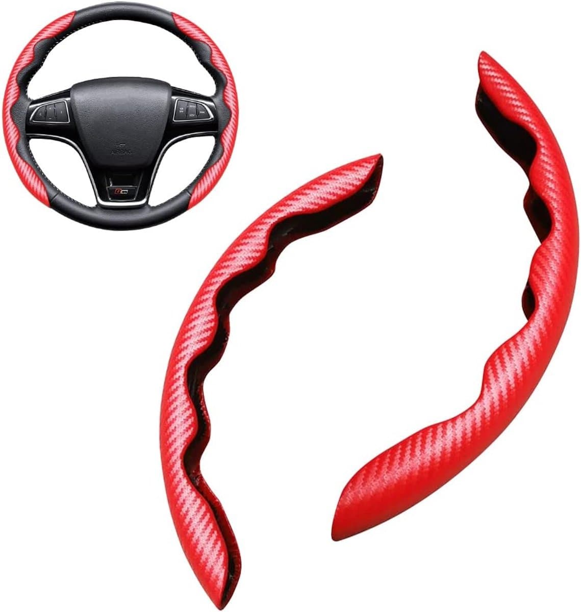 Gesegmenteerde autostuurhoes, ademend, antislip, gesegmenteerde stuurhoes, universele stuurhoes voor auto, koolstofvezel (rood)