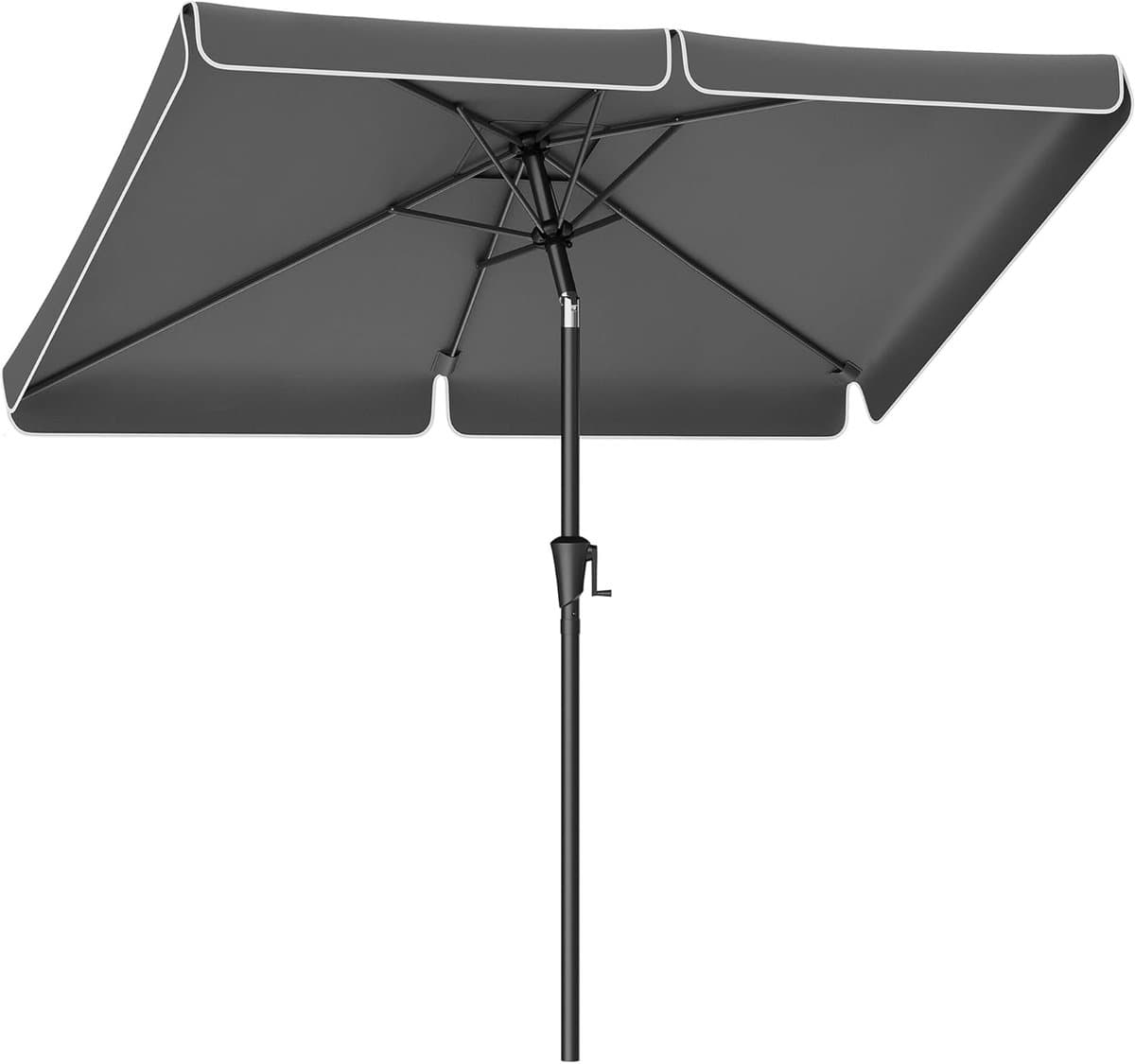 Parasol rechthoekig 300x200 cm met zwengel en dubbel kantelbaar 30° – UPF 50+ zonwering, waterafstotend balkon- en tuinparasol, stevig stalen frame, grijs – Laura