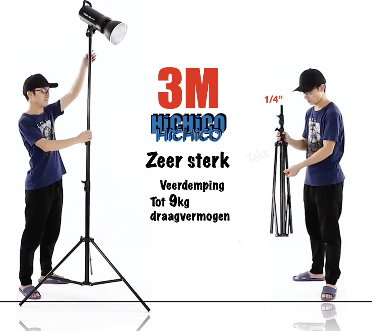 HiCHi® Camerastatief – TRIPOD - lichtstandaard - Statief - STATIEF STANDAARD 90~3M met veerdemping, belastbaar gewicht tot 9Kg, schroef 1.4”