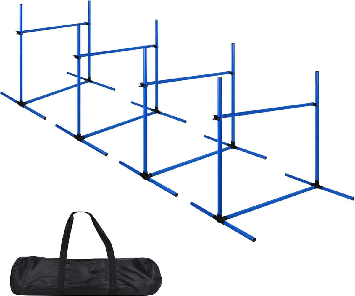 ACXIN Agility Set – Blauw – 4 Horden + Slalom – Hoogteverstelbaar – Inclusief Tas – 104x70x101cm