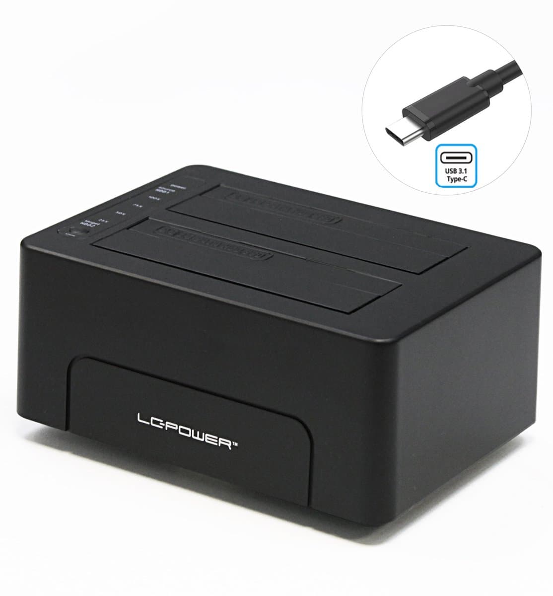 LC-POWER® Dual Docking Duplicator Station / Dual Harde Schijf - 2.5" & 3.5" SSD/HDD - USB3.2 Gen. 1x1 USB-C - LCDOCK-C-V2