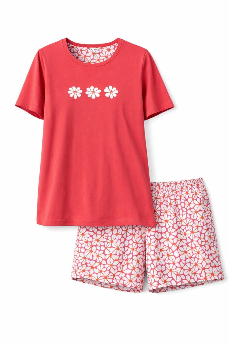 Comtessa - Dames Shortama - Zomer Pyjama - Katoen - Pink Red - Maat 52