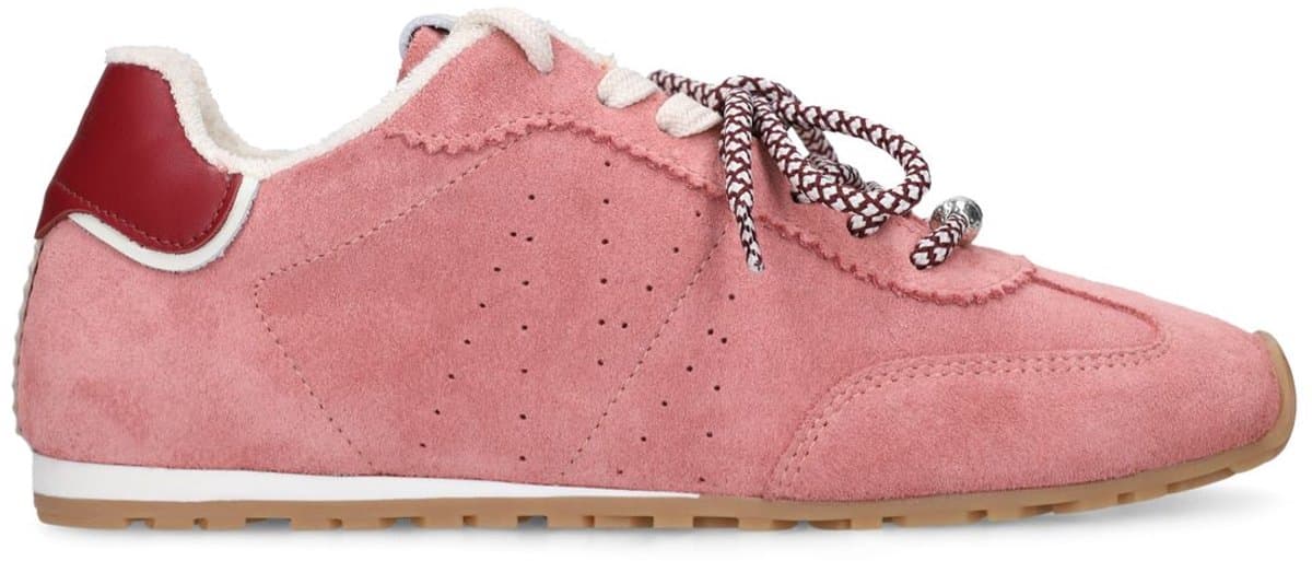 Manfield - Dames - Roze suède sneakers met dubbele vetersluiting - Maat 38