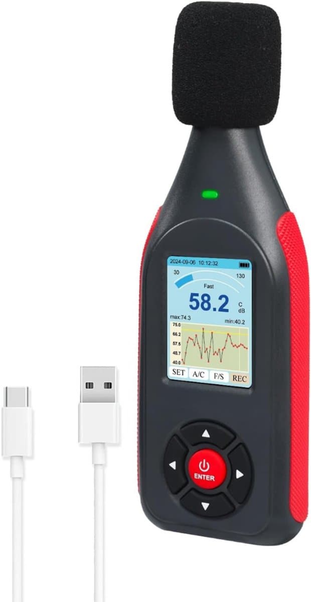 SCH® Decibelmeter - Zwart/Rood - 19cm x 13cm x 5cm