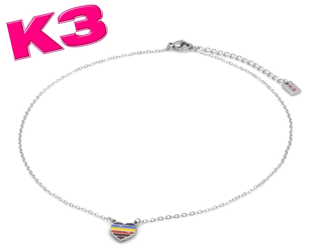 K3 Ketting met regenboog hart - Zilverkleurig RVS - K3 merchandise - K3 sieraden