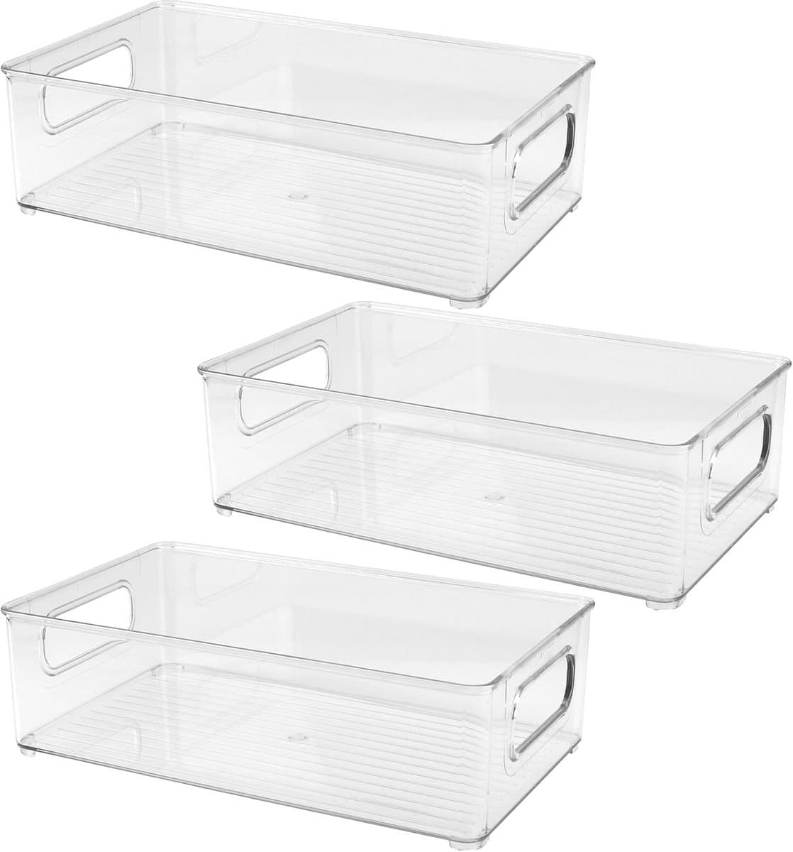 Stapelbare Koelkastorganizers Set van 3 - Doorzichtige Opbergboxen met Handvat voor Keuken en Kasten