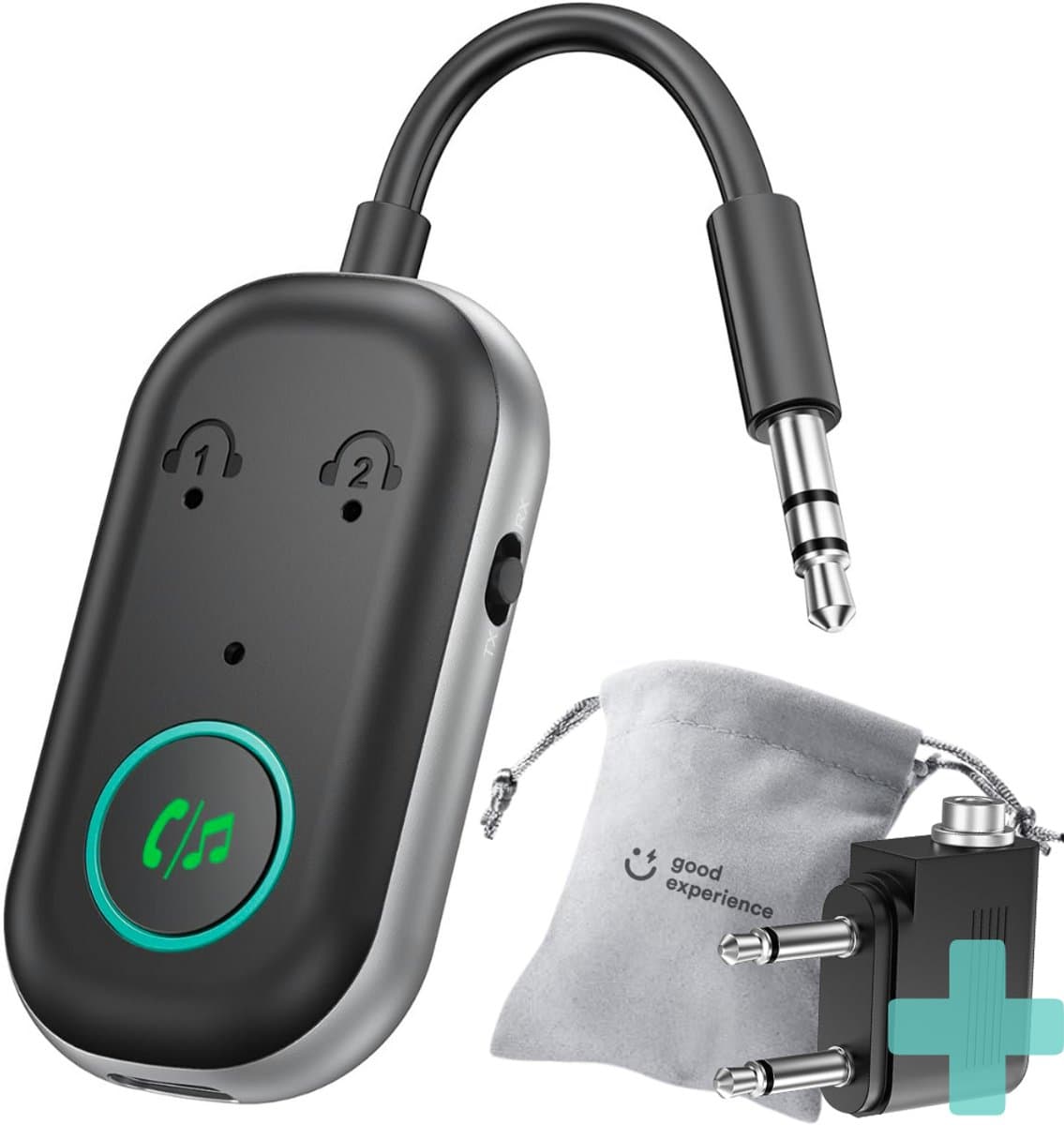 Bluetooth Receiver - Bluetooth Ontvanger - Voor 2x Koptelefoon, Earpods, Earbuds in Vliegtuig - Bluetooth Aux - Bluetooth Audio Adapter - Bluetooth Transmitter - FlyAir PRO