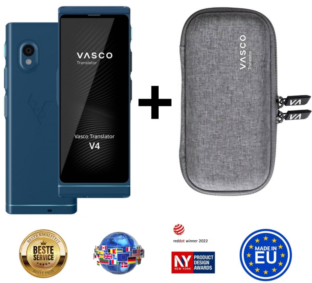 Vasco Translator V4 Cobalt Blue + Vasco hoes - taalvertaler nr 1 ter wereld - foto's en tekstvertaling - stemvertaling - werkt in bijna 200 landen