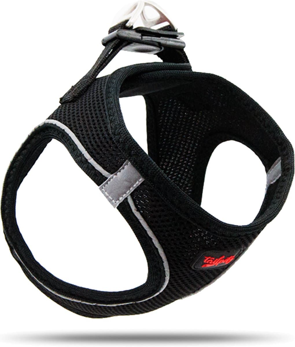 Tailpetz - Air-Mesh Harness - Hondenharnas - Hondentuig - Hondentuigje Kleine Hond - Y Tuig Hond - Harnas Hond - Anti Trek Tuig Hond - Reflecterend - Maat S - Black