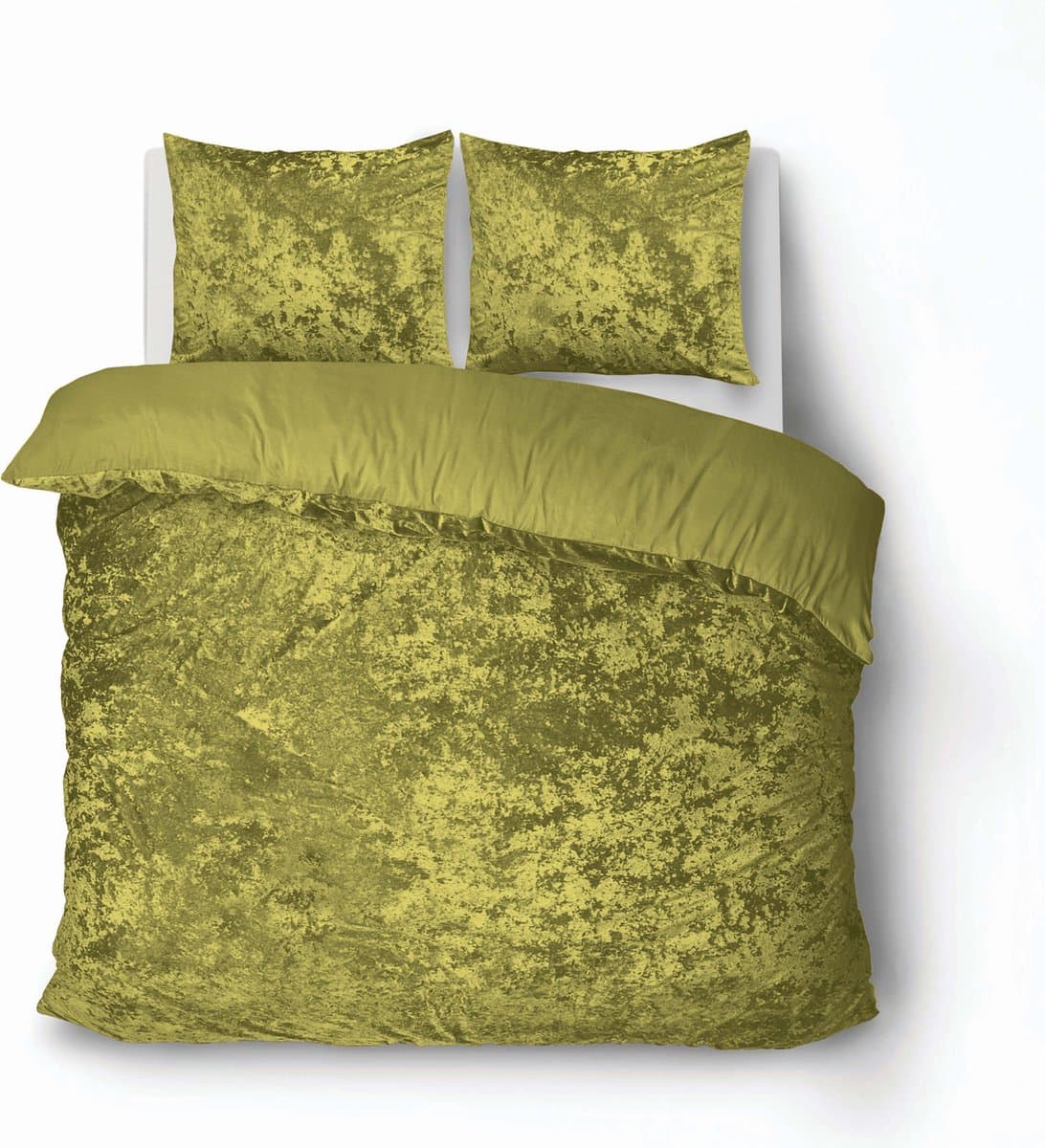 iSleep Dekbedovertrek Crushed Velvet - Eenpersoons - 140x200/220 cm - Oker