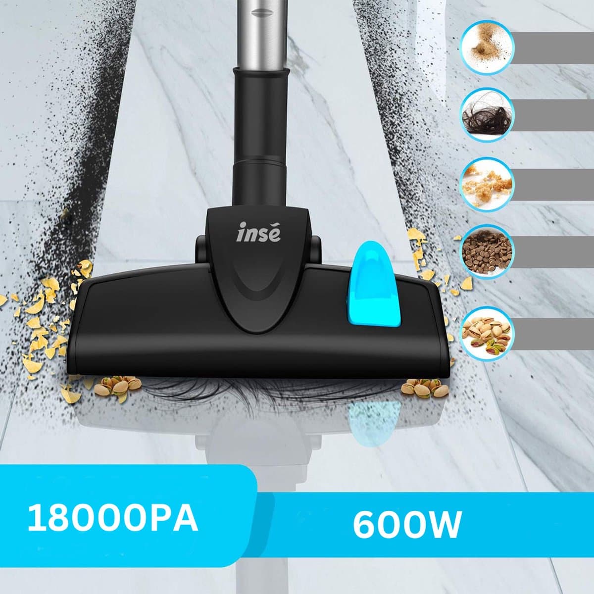 Steelstofzuiger met snoer - Steelstofzuiger - Stofzuiger - 18Kpa - 600W - Vloer - Tapijt - Auto - 1 liter - Reservoir - 6 m snoer