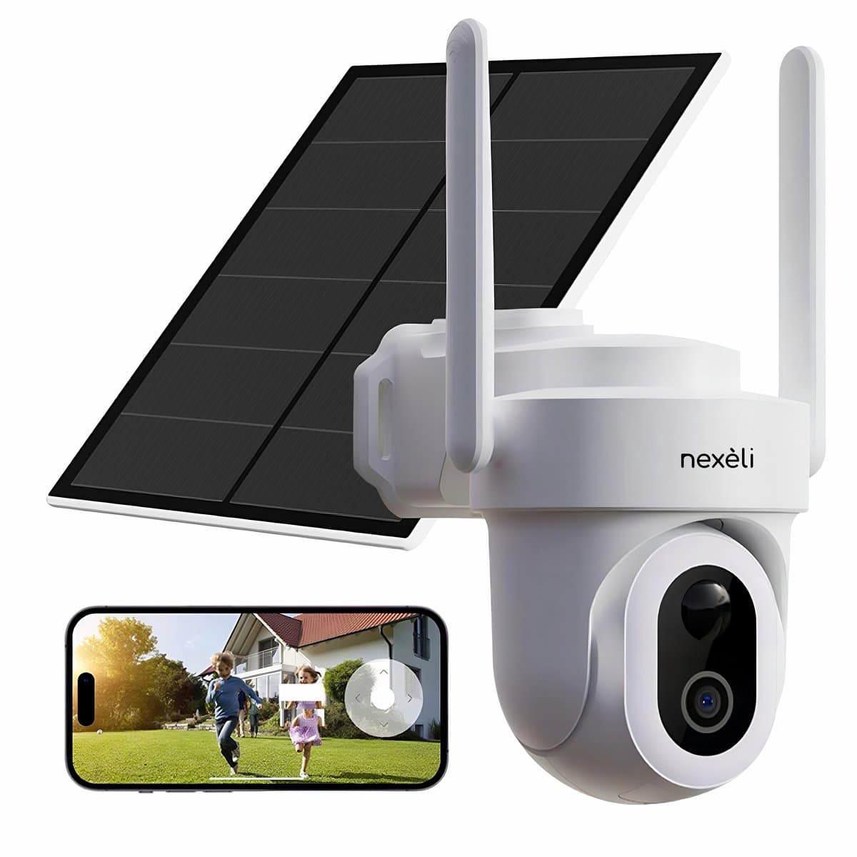 Nexeli NX-P10S Outdoor Beveiligingscamera 3MP met Zonnepaneel - Accu - 64GB microSD-kaart - Floodlight - WiFi - PIR Bewegingsdetectie - Tweeweg Audio