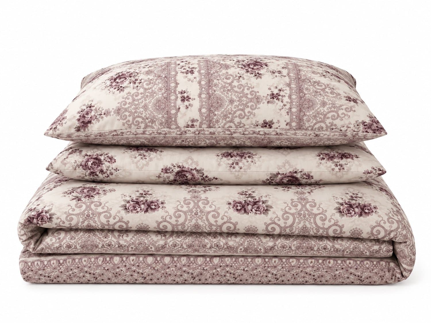 LALIVA Rosalie Tweepersoons Dekbedovertrekset – 200 x 220 cm – Bloemen & Ornament – Crème/Oudroze – 100% Katoen – 2 Kussenslopen