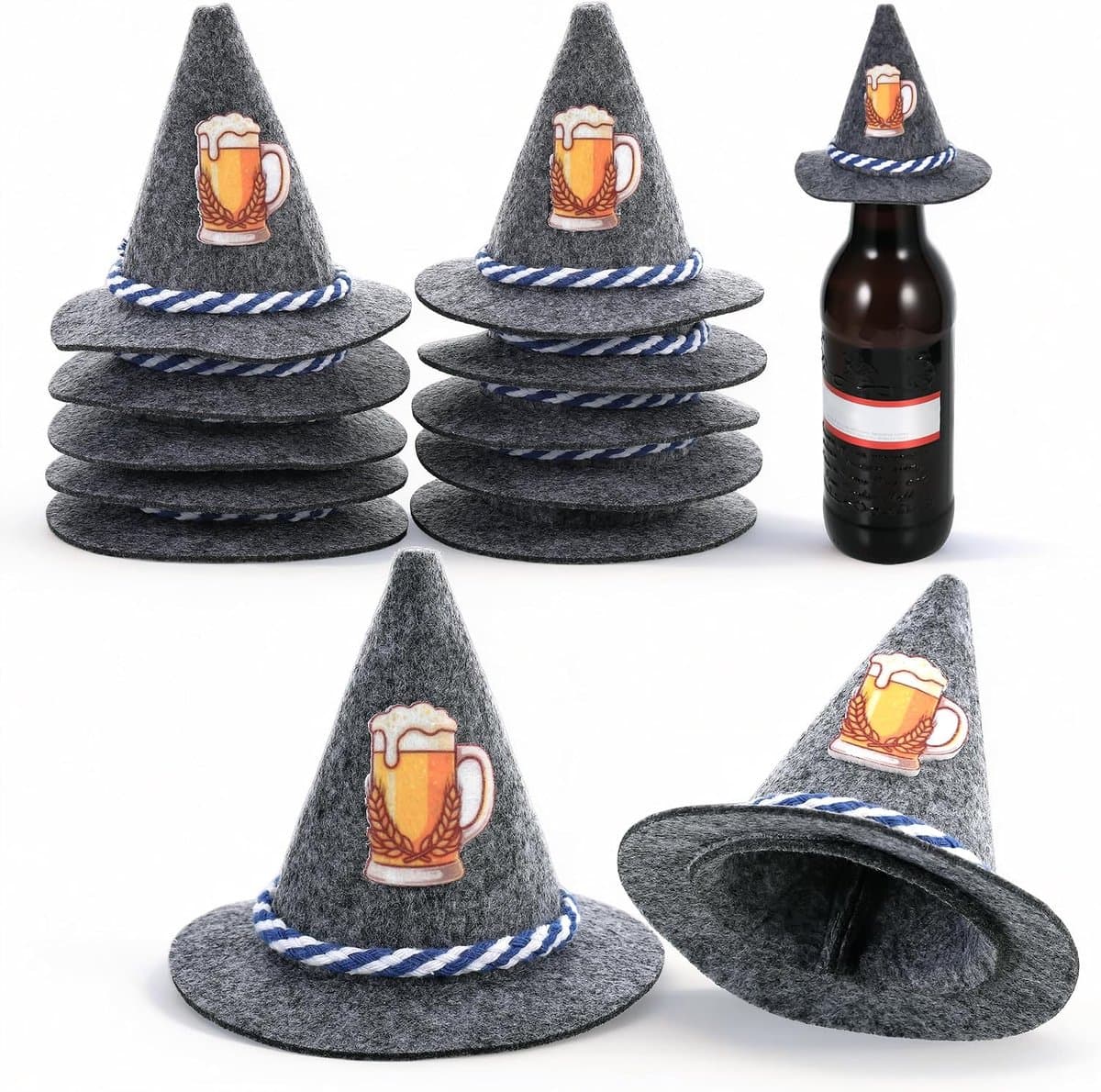12 stuks mini-vilten hoeden voor bierfeest, 8 x 10 cm
