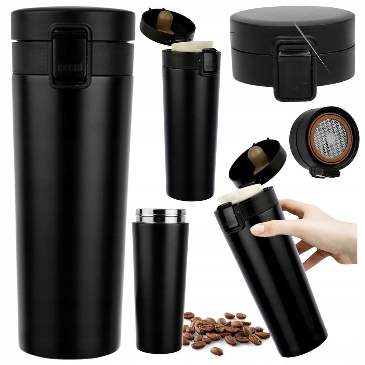 Thermische mok 0.45L RVS - Zwart, voor Koffie & Thee