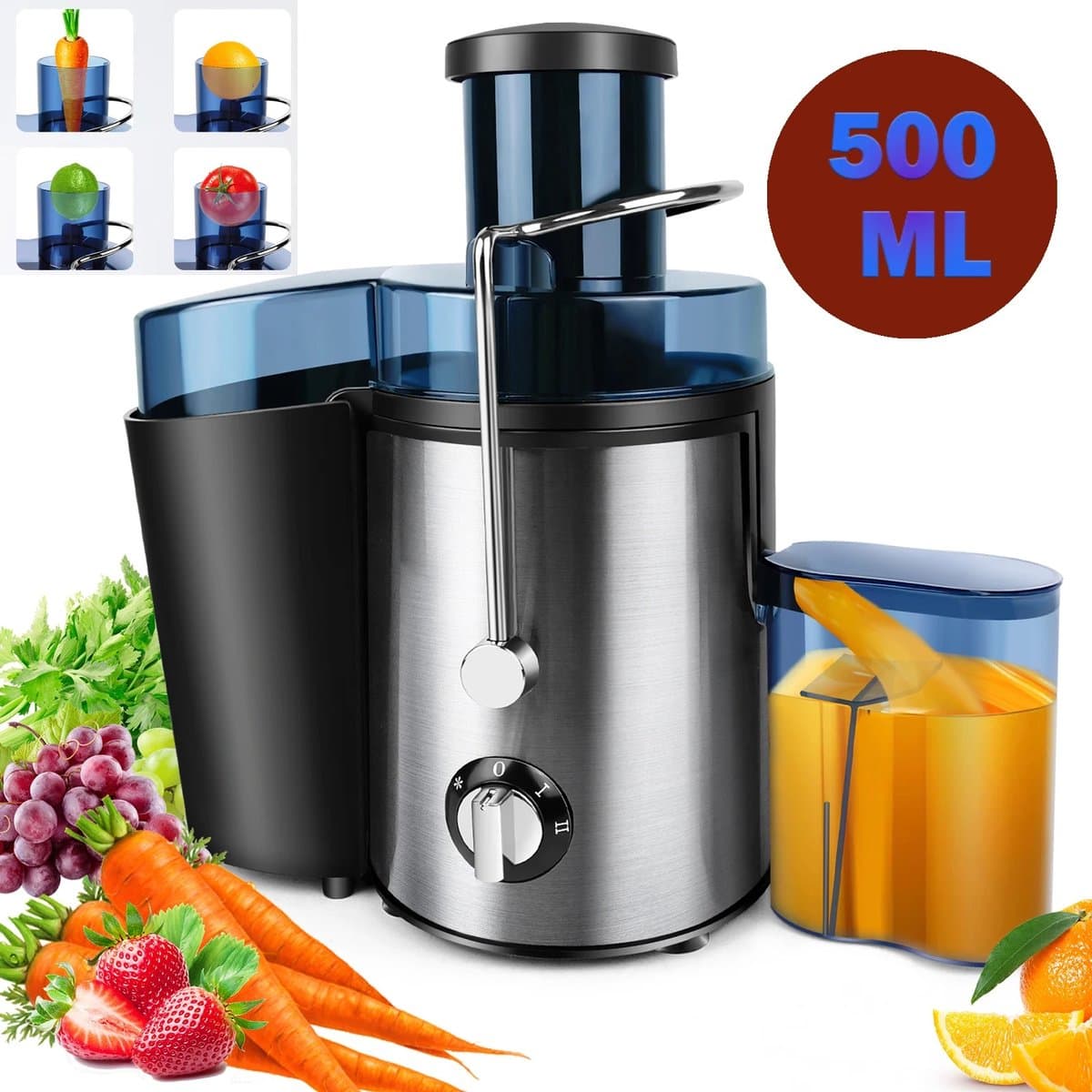Niamora Sapcentrifuge - Juicer - Vruchtenpers - elektrisch - Fruitpers - Capaciteit van 500 ml - 2 snelheden instelbaar.