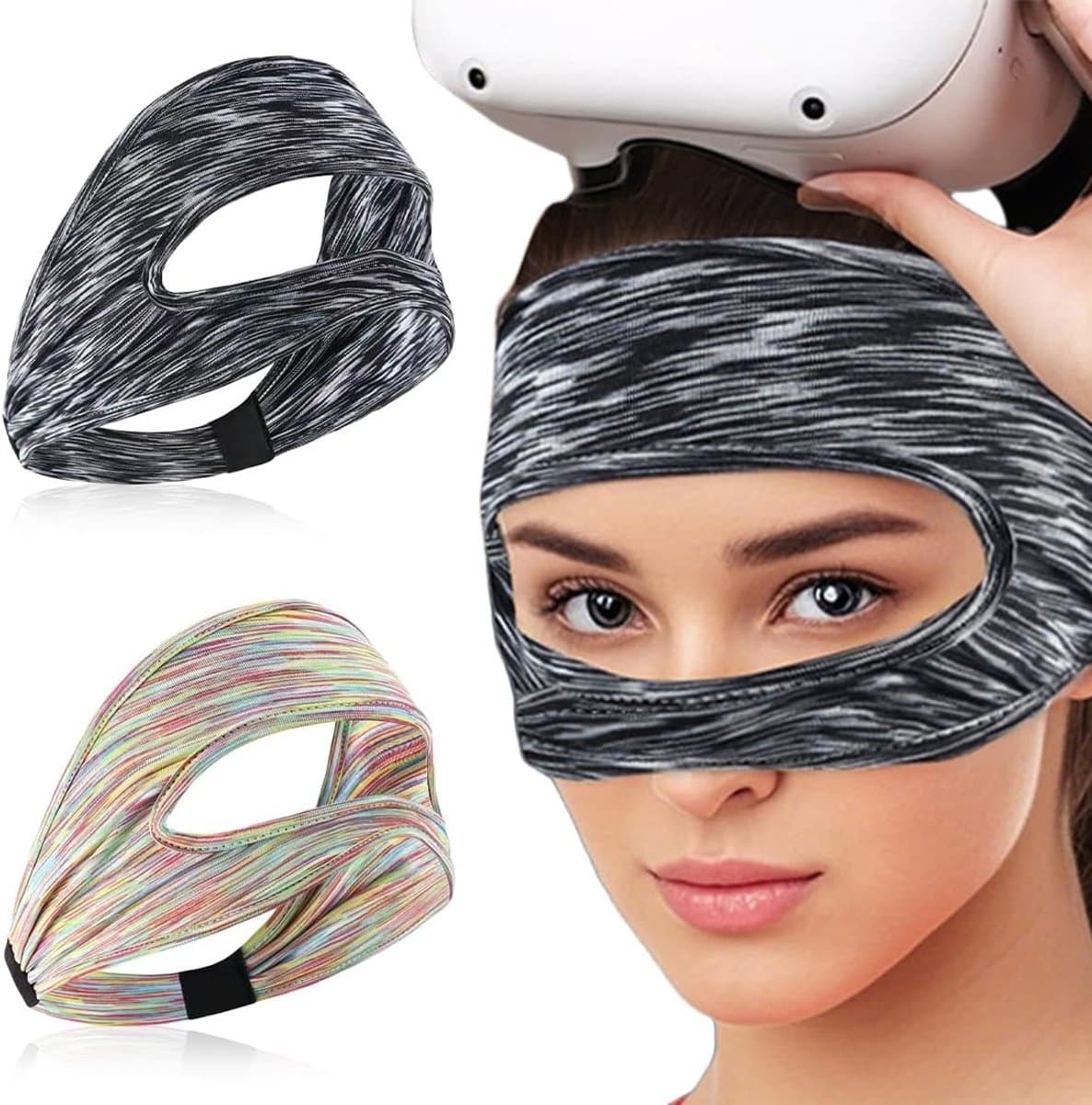 2 Stuks VR Oogmasker Bescherming, Zweetband voor VR Headset, Verstelbare Zweetband voor PSVR2/PICO4 (Grijs + Kleur) - Ideaal voor Comfort en Hygiëne tijdens het Spelen