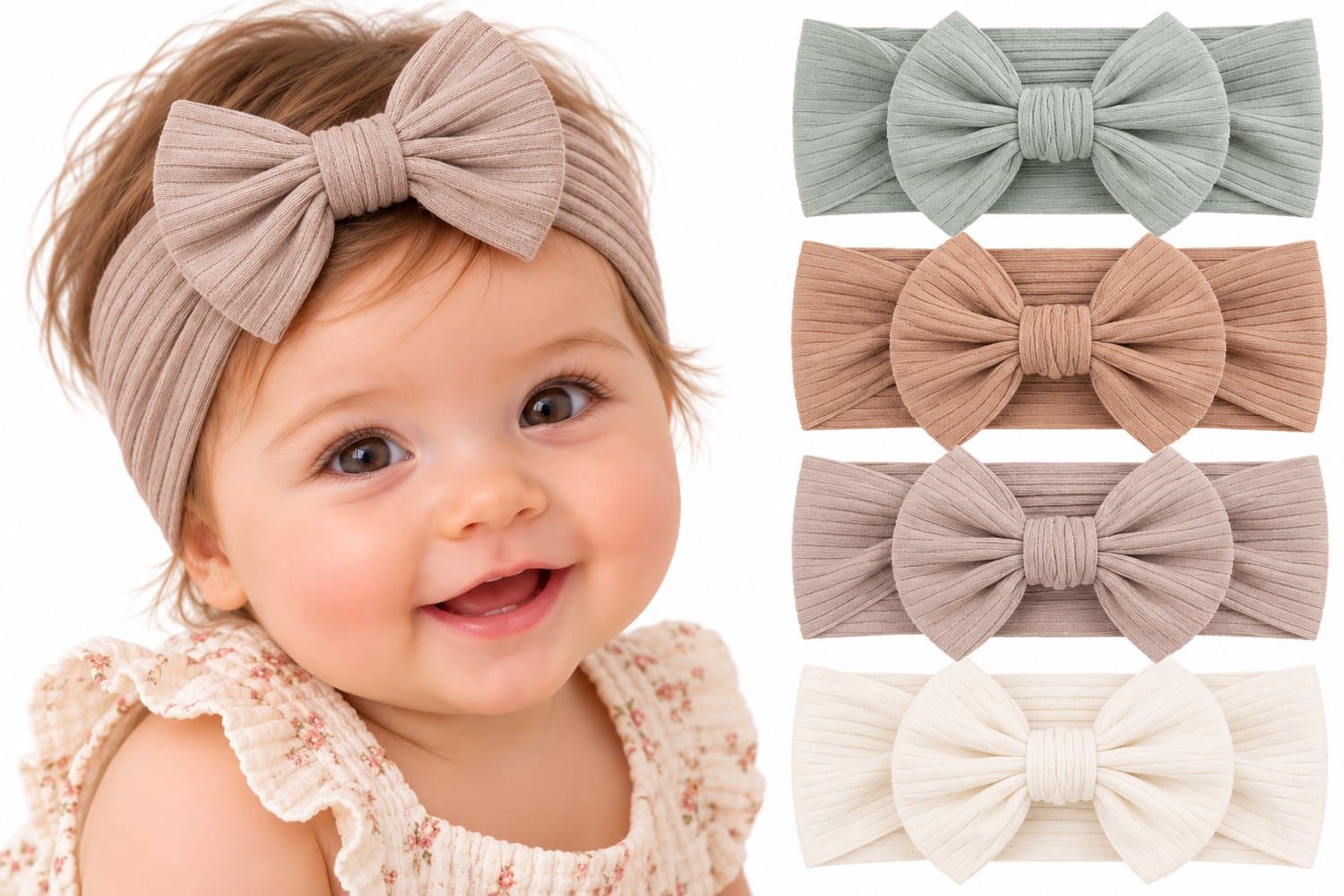 4 Stuks - Baby Meisjes Haarbandjes met Strik (6 mnd - 3 jaar) - Blauw Creme Bruin Taupe
