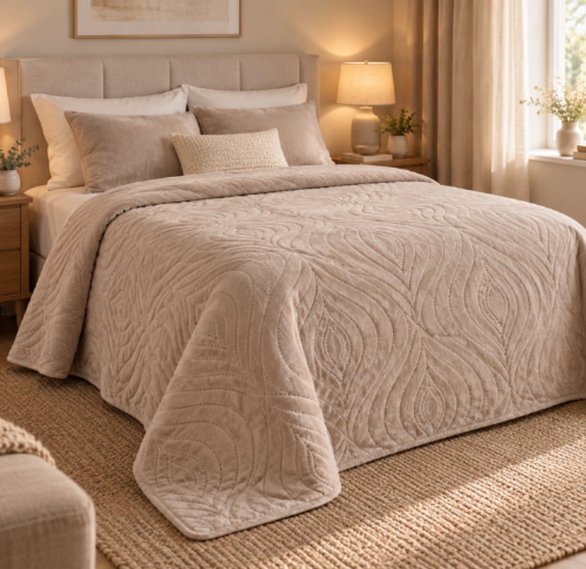 Deluxe Bedsprei 240 x 220 cm lichtbruin-druppelpatroon