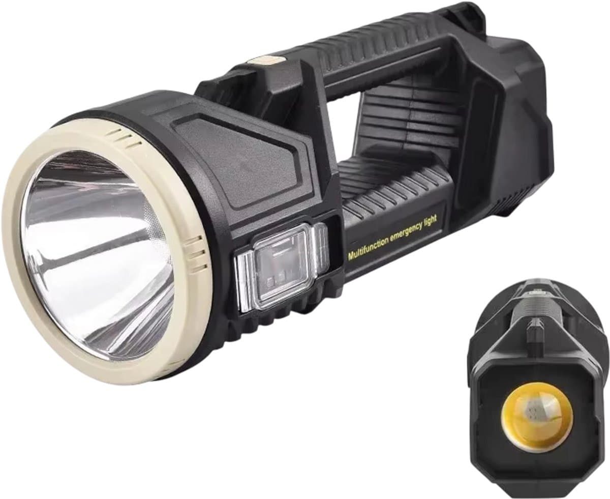 Krachtige LED Zaklamp met Zonnepaneel – Medium Formaat – Compacte Oplaadbare Zaklamp met Lange Afstand – USB & Solar Opladen – Heldere Searchlight voor Camping, Auto & Thuis