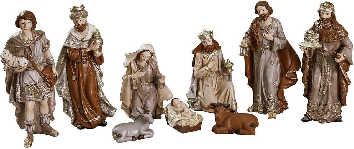 LOBERON Kerststalfiguurtje set van 9 Caprinas bont