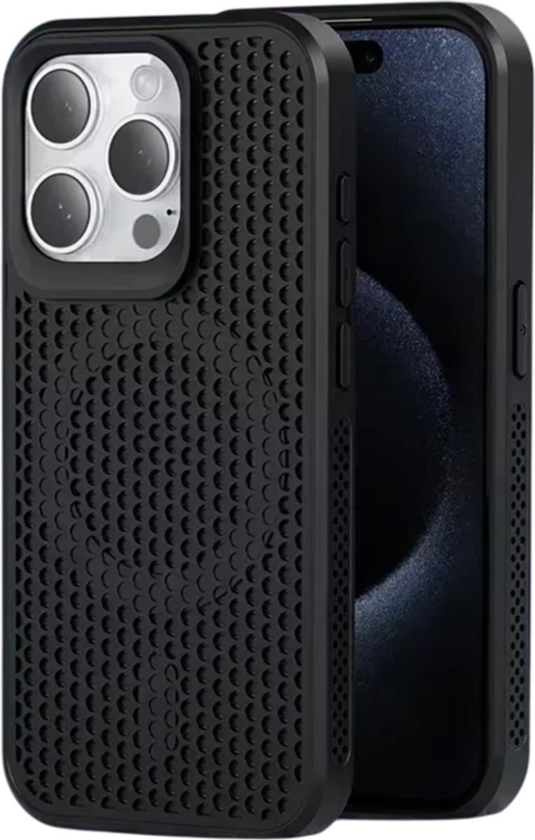 Koelend Telefoonhoesje geschikt voor iPhone 17 – Ademend Hardcase Telefoon Case, Warmteafvoer, Anti-Oververhitting & Beschermend Design-Zwart