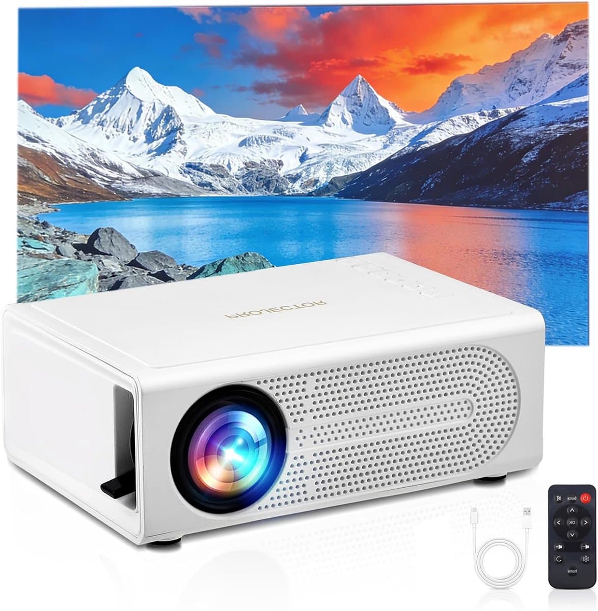 Mini HD 1080P-projector met afstandsbediening - Draagbare thuisbioscoop voor buiten, compatibel met HDMI/USB/laptop/iPhone/Android - Wit