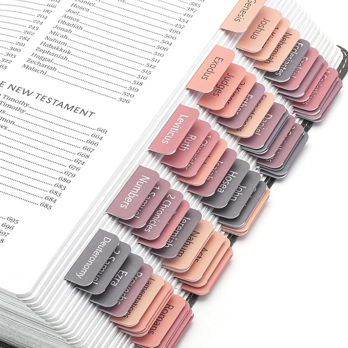 Kryzalite 75 Gelamineerde Bijbeltabs, roze-grijs, geweldig christelijk cadeau voor vrouwen, gemakkelijk te lezen en te gebruiken Bijbel-journalingstabletjes