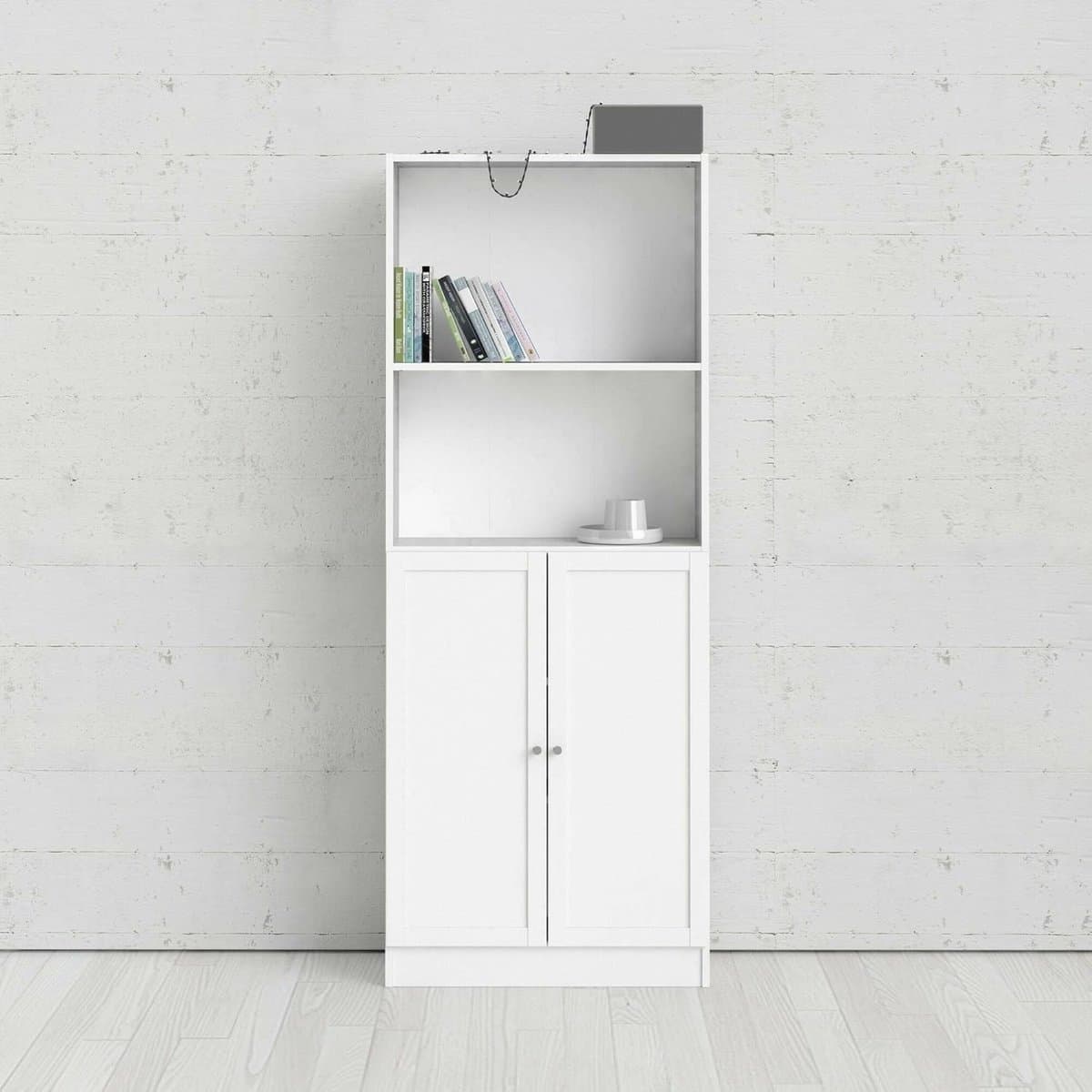 Anastasia Moderne Boekenkast voor Kantoor en Thuis, Mobiele Boekenhouder met Opbergruimte en Planken, Wit 79 x 28 x 203 cm