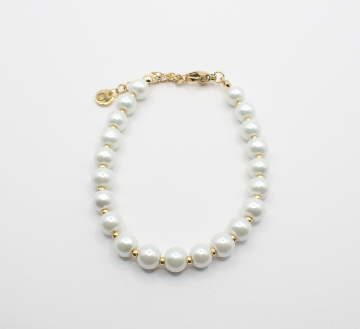 Colure® armband glasparels white 6mm gouden Miyuki gecombineerd