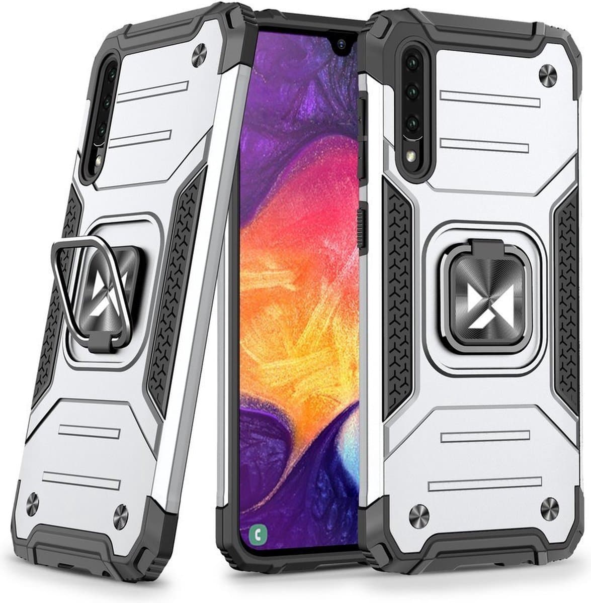 Wozinsky Ring Armor Case Kickstand Tough Rugged Cover Geschikt voor Samsung Galaxy A51 zilver