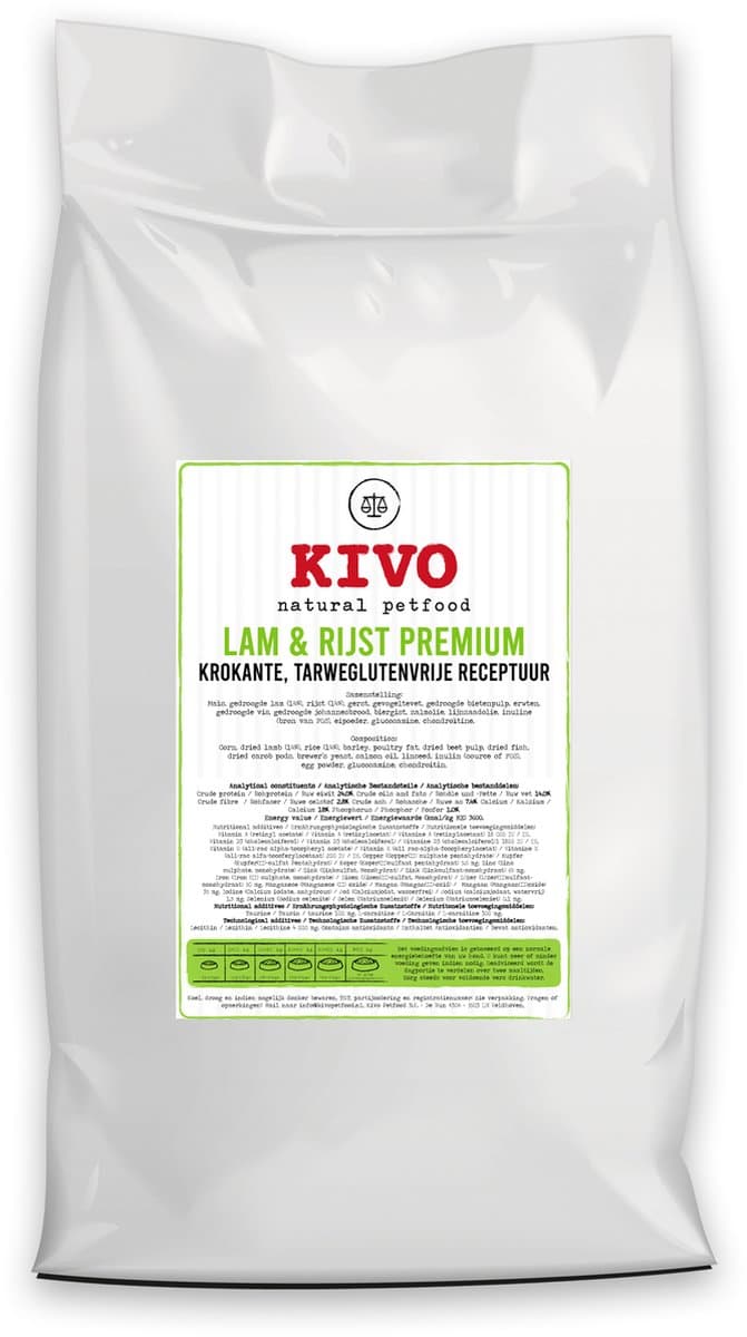 Kivo Petfood Hondenbrokken Krokant Lam & Rijst 15 kg - Tarweglutenvrij