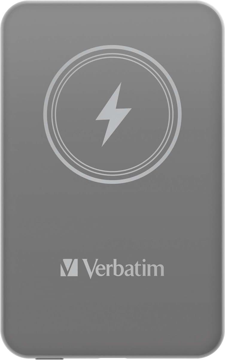 Verbatim Charge 'n' Go Magnetische Draadloze Power Bank 5000mAh Grijs - Draadloze Power Bank 5000 mAh capaciteit - LED-indicator voor eenvoudig aflezen stroomstatus - In twee richtingen snel opladen & Type-C poort voor ontladen - Grijs