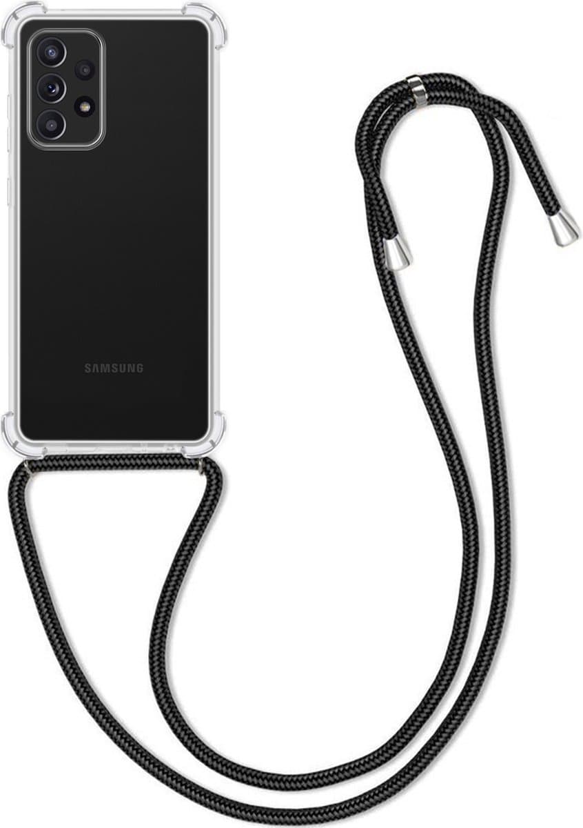 Hoesje Geschikt voor Samsung Galaxy A72 - Met Koord - Shock Proof - Siliconen Case - Back Cover - Telefoonkoord - Telefoon Hoes Shockproof - Telefoonketting - Transparant