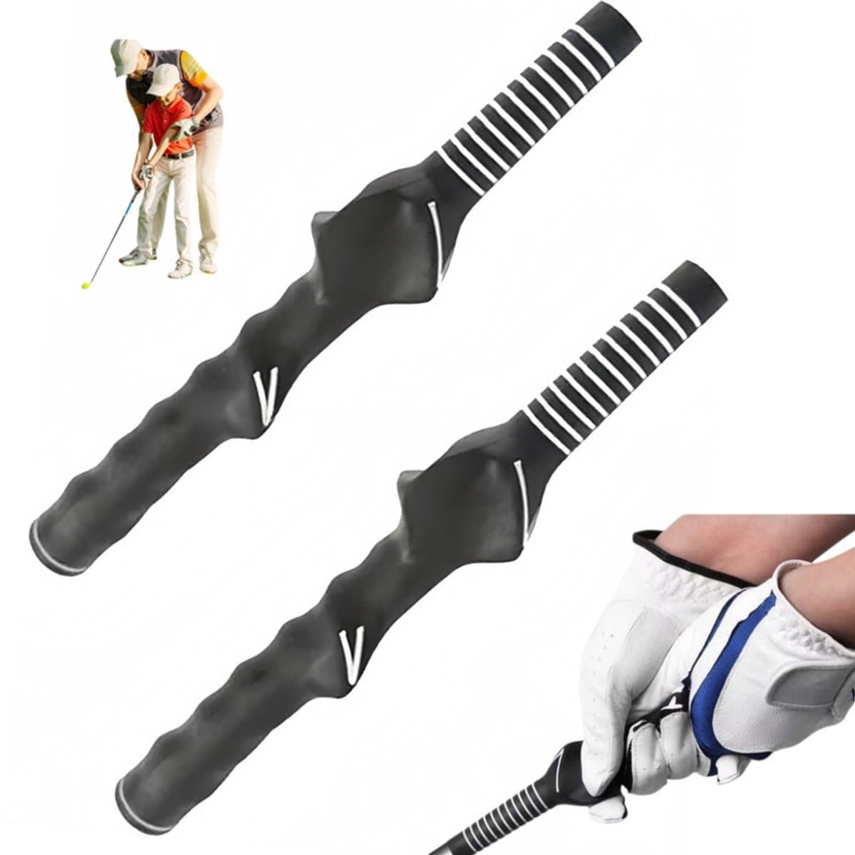 Golftrainingsgrip (2-delige set voor rechtshandige spelers) – Hulpmiddel voor golfswingtraining – Golftrainingstool (voor houdingscorrectie en oefenen van de uitlijning) – Grip voor golfswing – Grip oefenen voor beginners – Golftrainer voor de grip