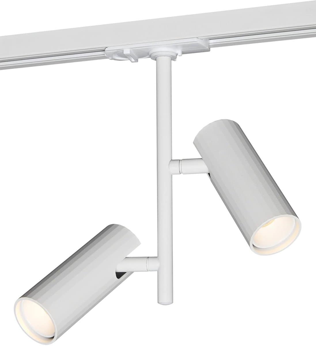 Oryx opbouwspot met 2 lichtpunten, wit aluminium, GU10 fitting, dimbaar, voor 1-fase railsysteem