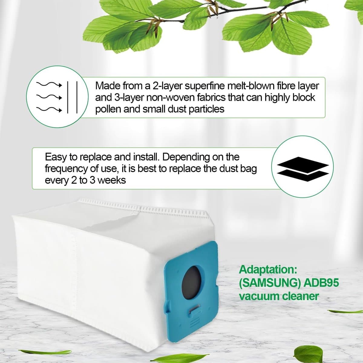 Dailygoods- Stofzuigerzakken 6 Stuks - Vliesstof - Zelfverzegelend - Voor Samsung VCA-ADB95 - Stoffilterzak - Eenvoudige Installatie - Stofzak