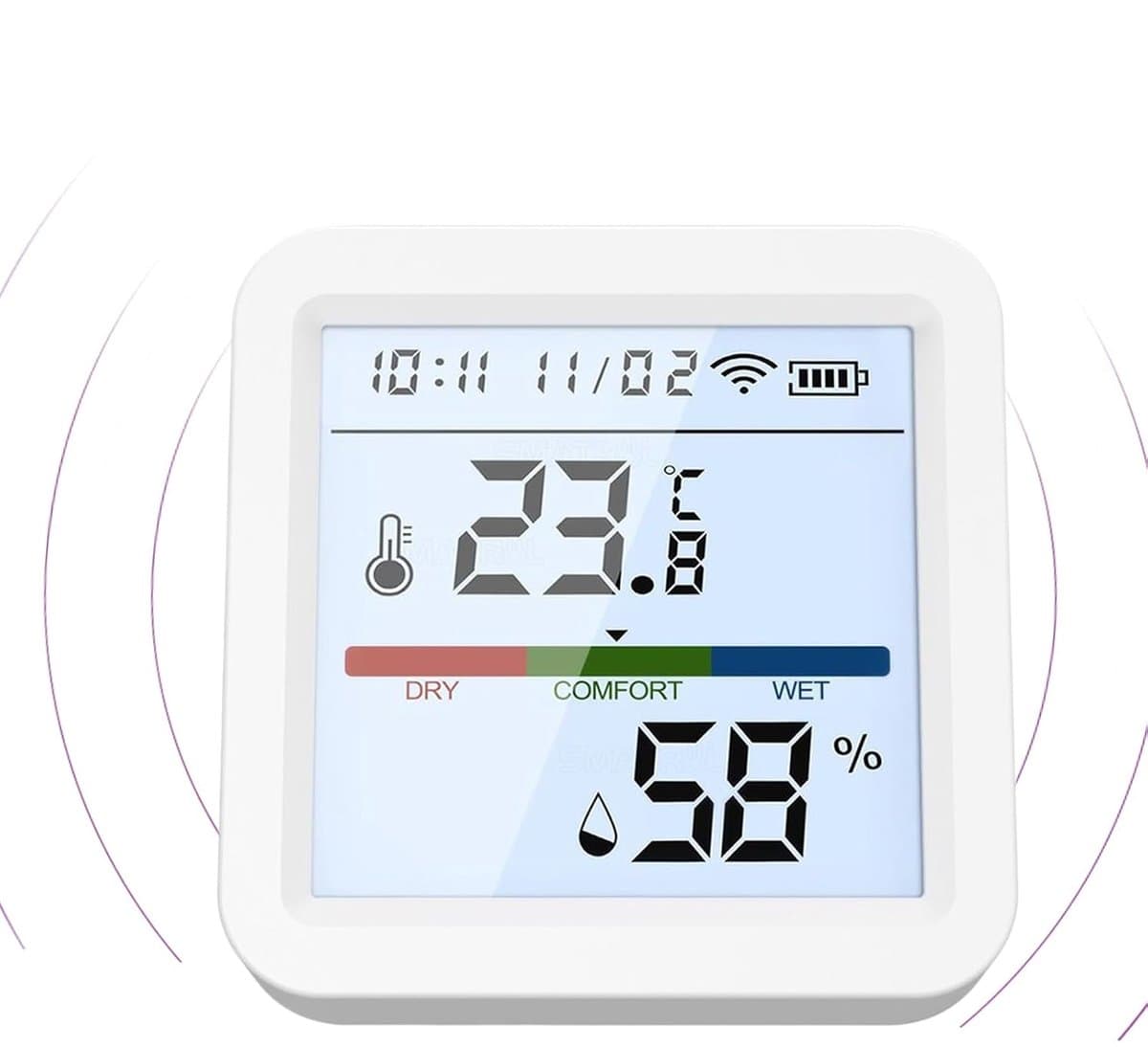 Temperatuur Vochtigheid Monitor - Luchtkwaliteit Sensor - Binnenklimaat Bewaken - Draadloze Data Overdracht - 5.6 x 5.6 cm - Wit