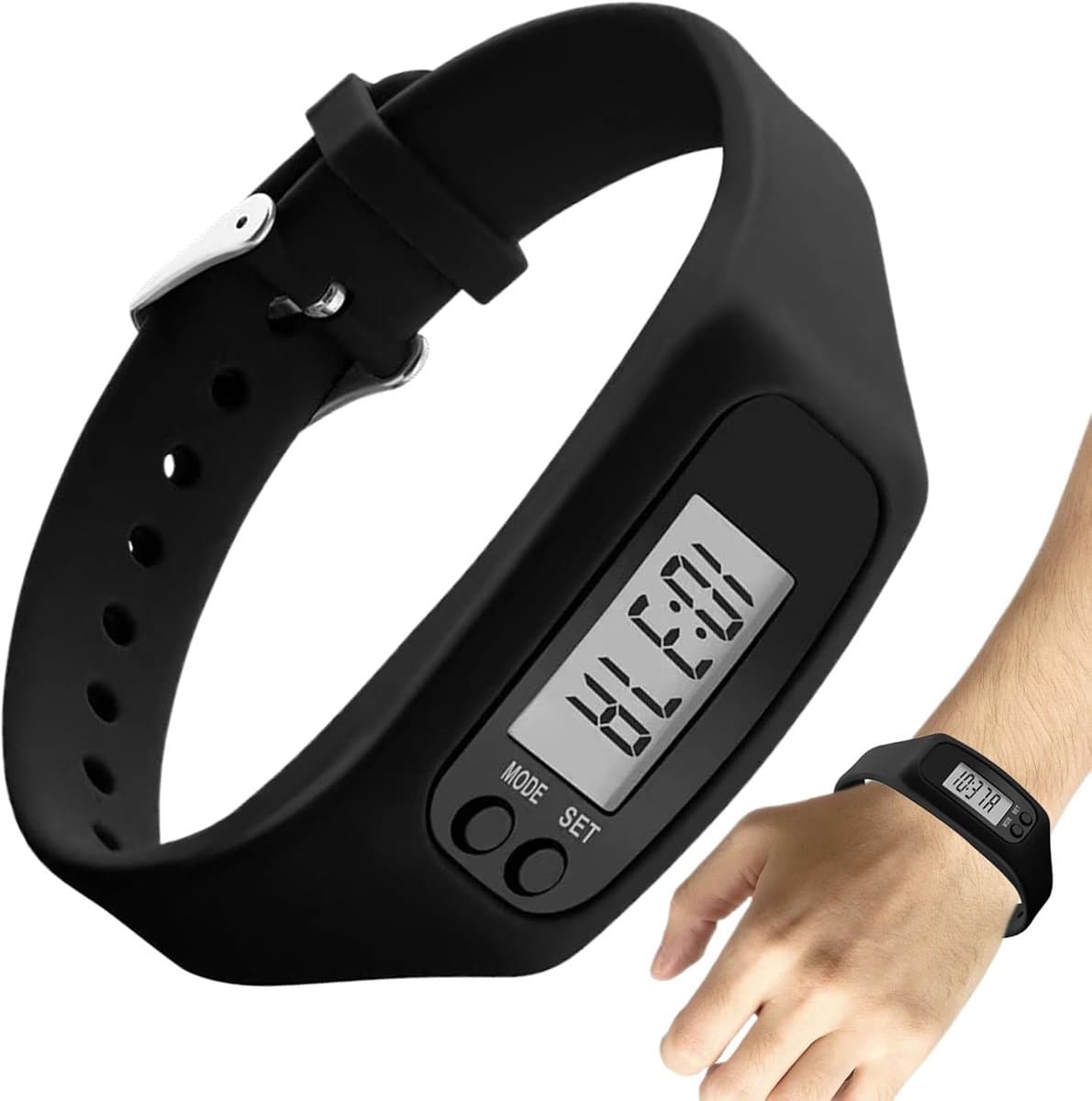 Stappenteller Horloge - Fitness Tracker - Dagelijkse Beweging - Zonder Smartphone - Groot Scherm - Zwart
