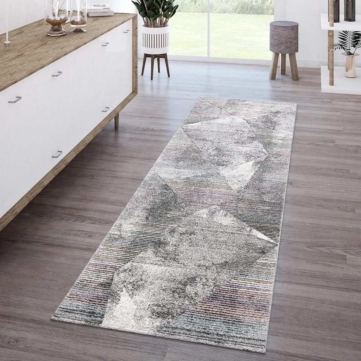 Vloerkleed Geometrisch - Oosters Kleed - Woonkamer Decoratie - Vintage Look - 60x110 cm - Grijs Beige