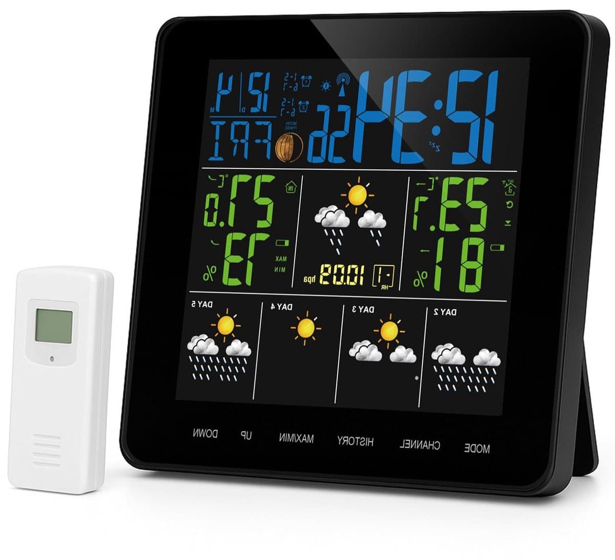 Draadloos Weerstation - Weersvoorspeller Buiten - Weer Monitoren - Binnen en Buitensensor - 50 meter bereik - Zwart