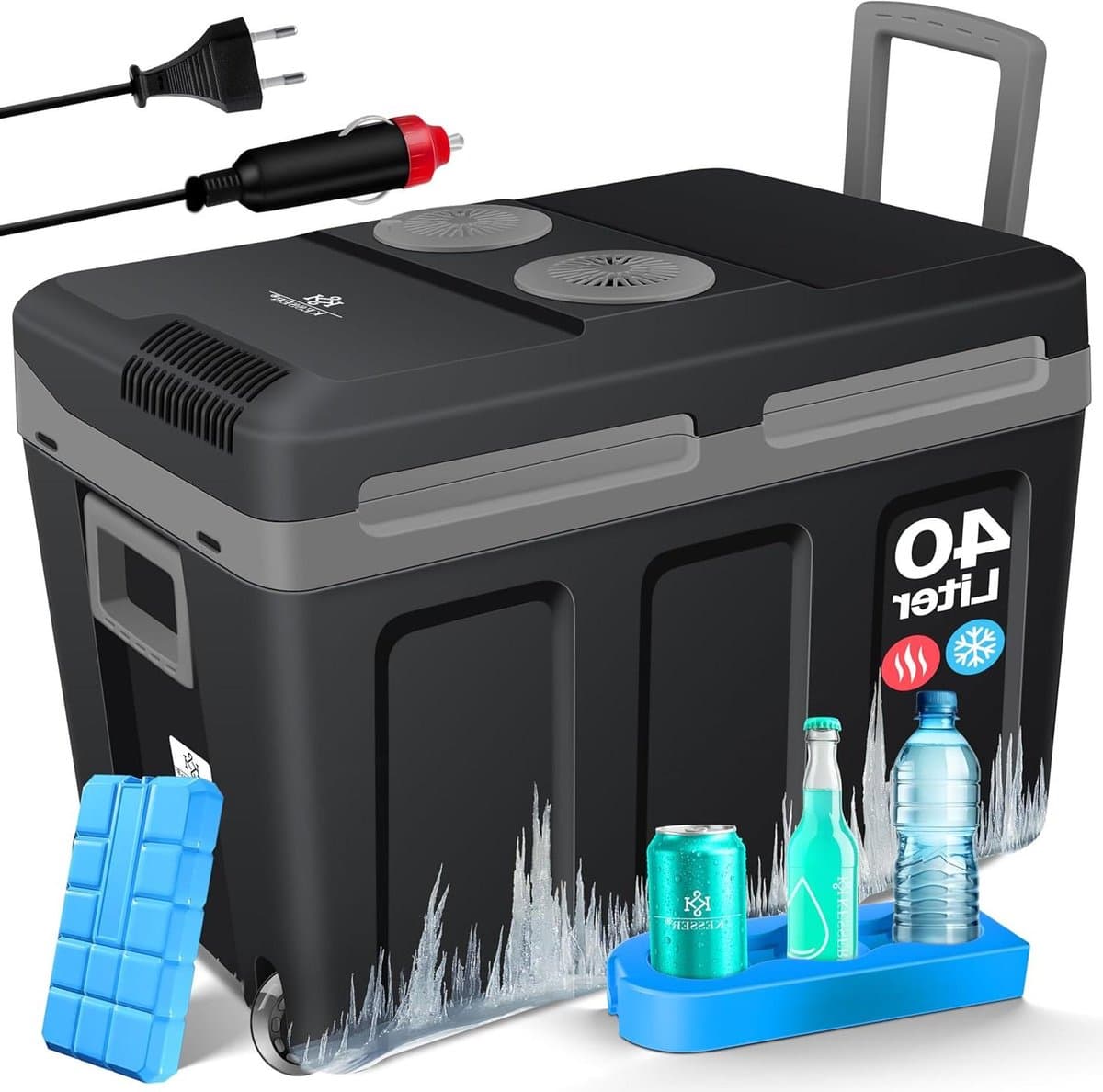 Koelbox - Thermobox Auto - Dranken Koelen - Warm Houden Functie - 40 Liter - Zwart Grijs