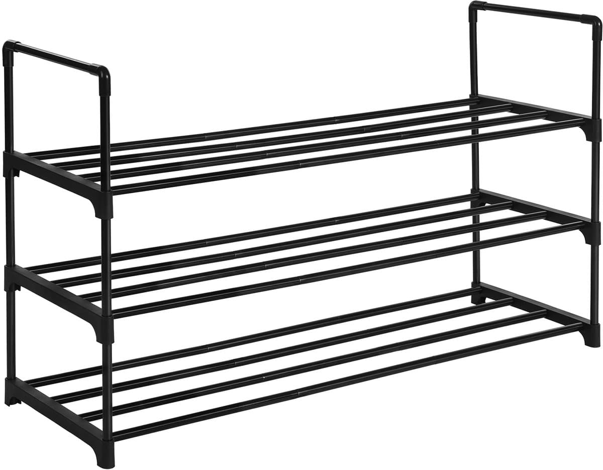 Conway Living® - Schoenenrek met 3 Lagen - Metaal - Stapelbaar - Voor 12 tot 15 Paar Schoenen - Zwart - 92x30,5x55 cm